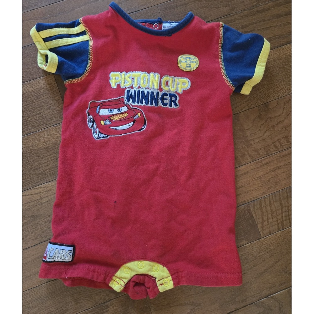 VTG Y2K Cars Lightning McQueen Piston Cup Romper 24M READ Supercharged